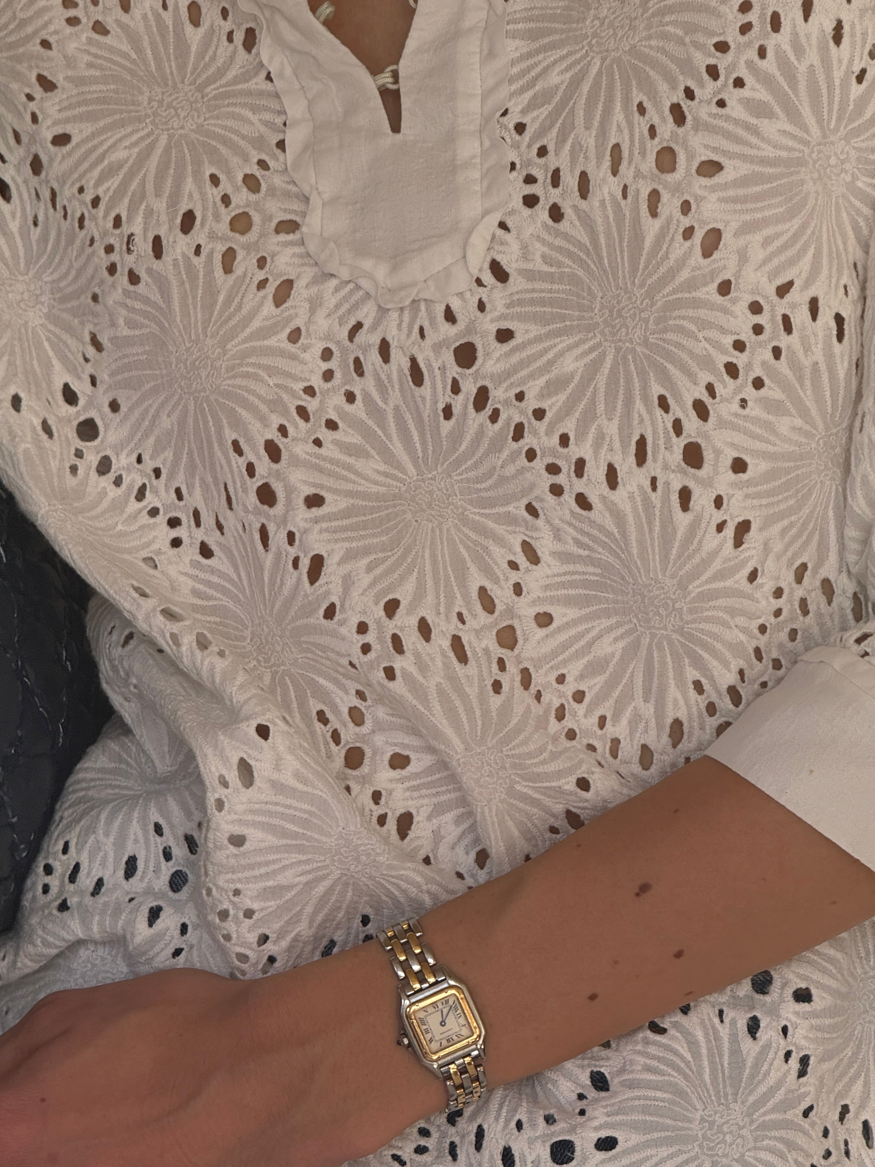 Vintage white floral eyelet cotton blouse front view