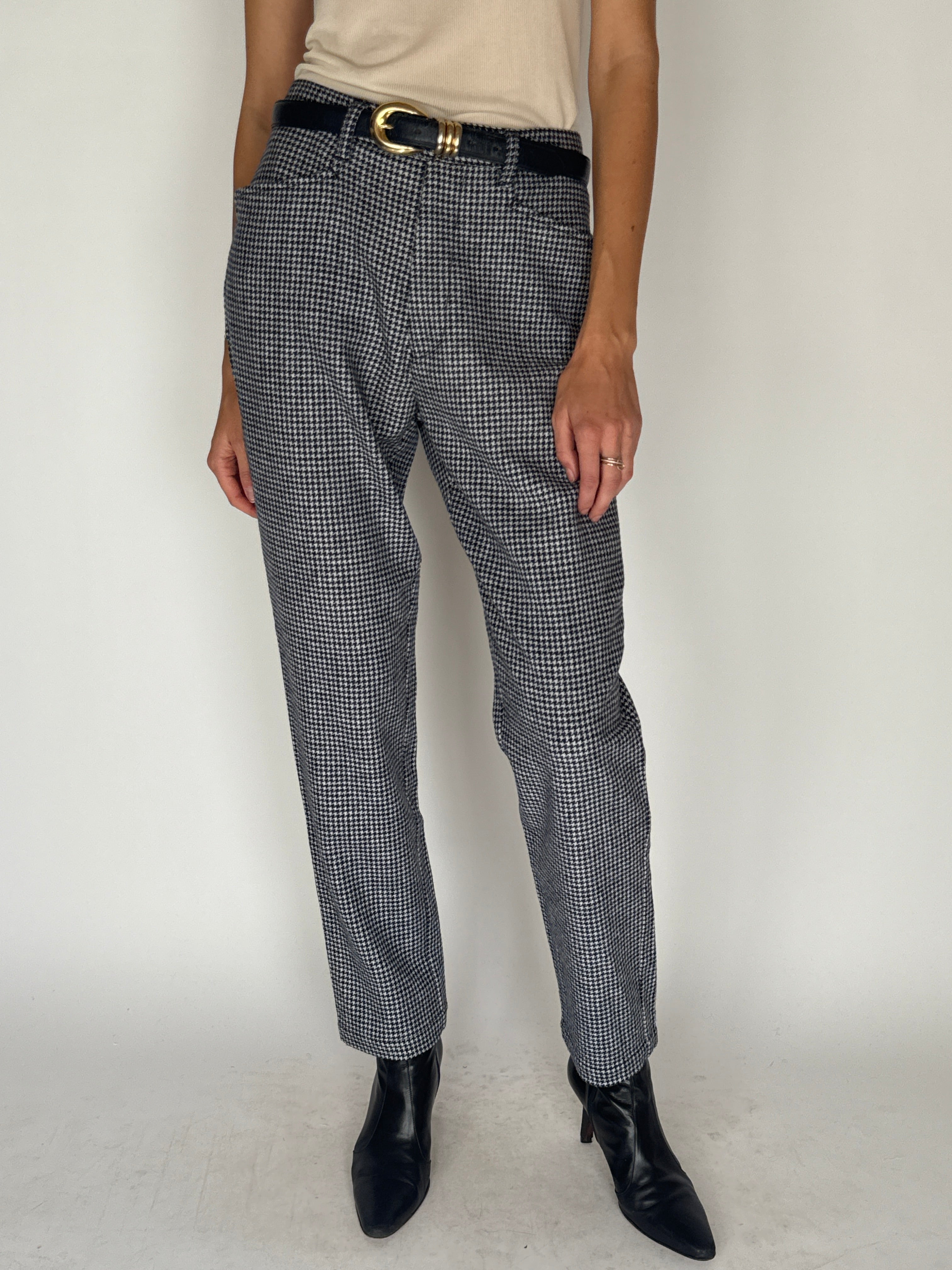Vintage Houndstooth Trousers in Navy, Black & White