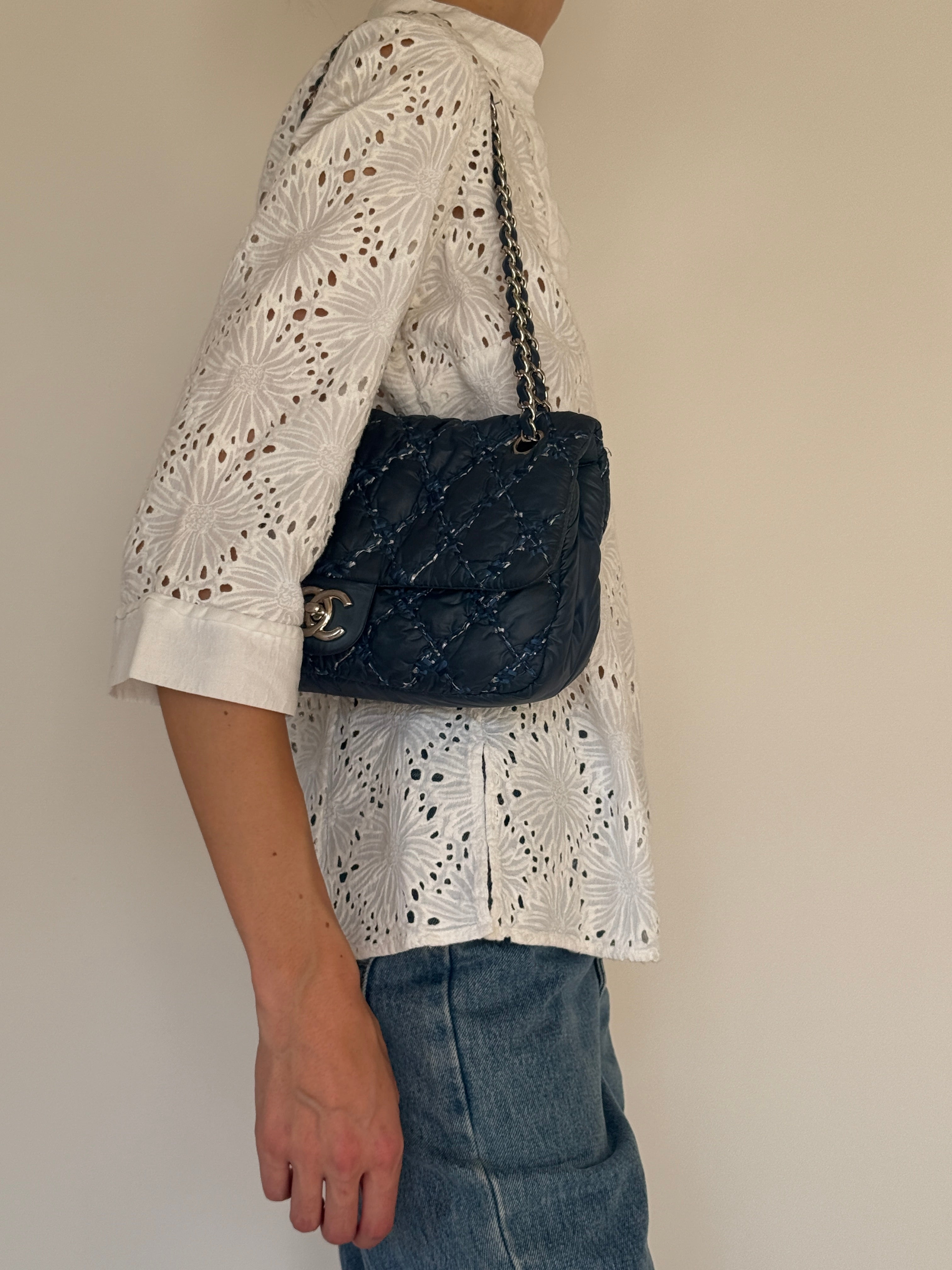 Vintage white floral eyelet cotton blouse side view