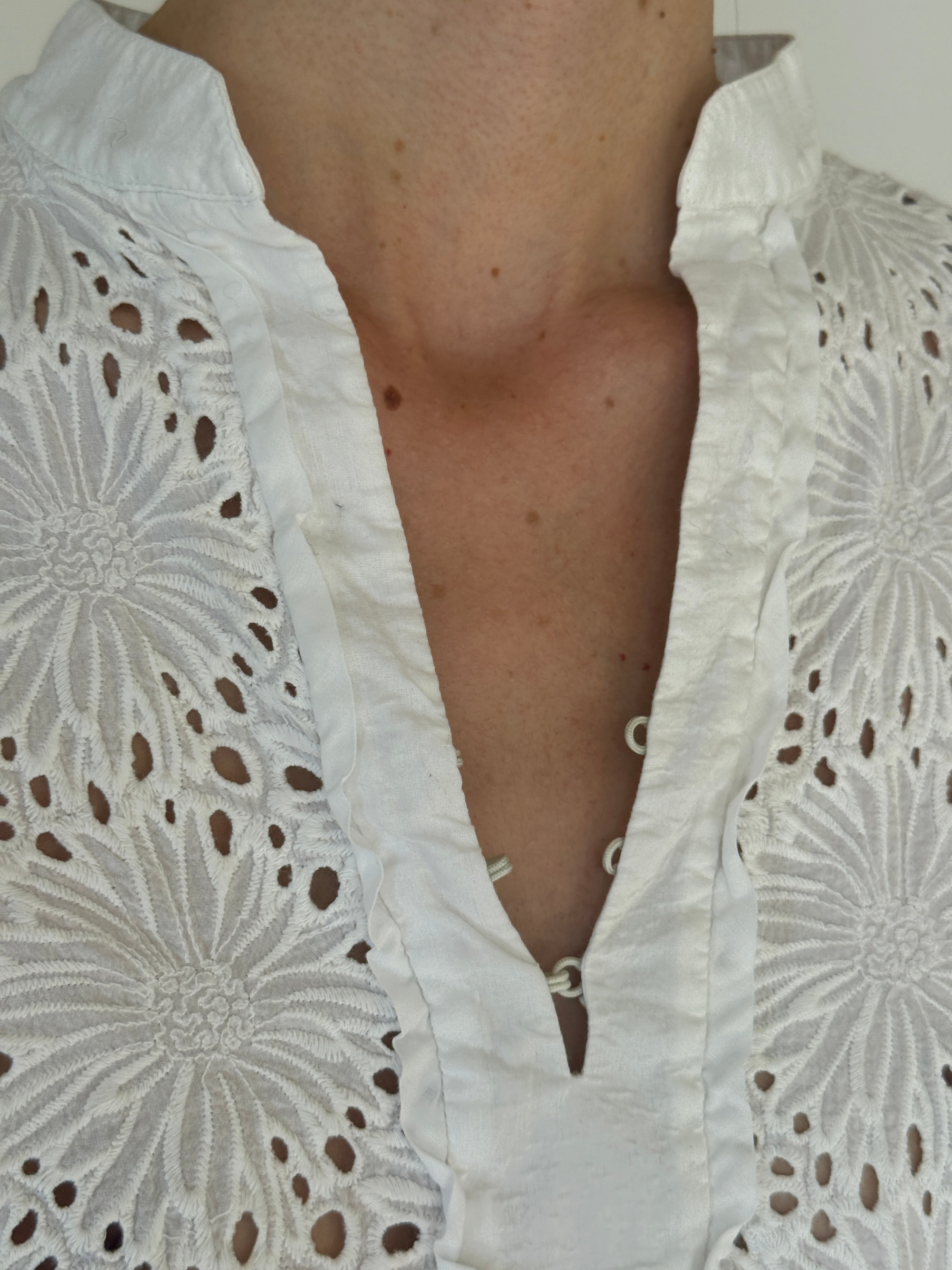 Vintage floral eyelet embroidery close-up