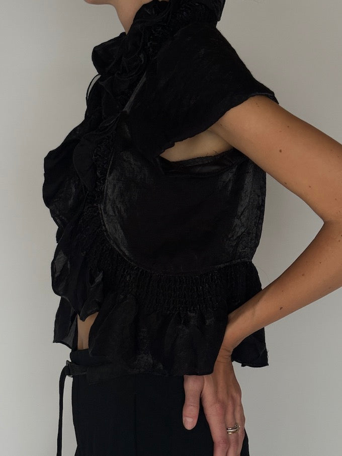 Vintage Ruffled Satin Blouse 6538