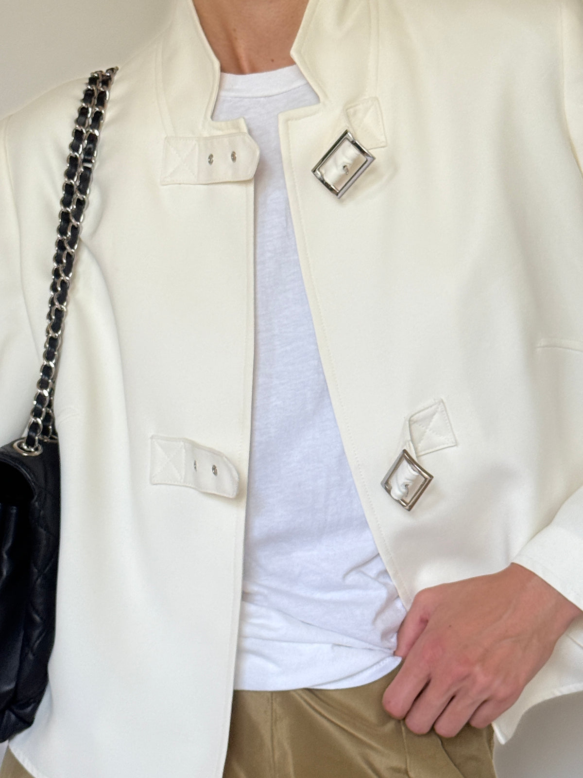 Vintage ivory jacket fabric close-up