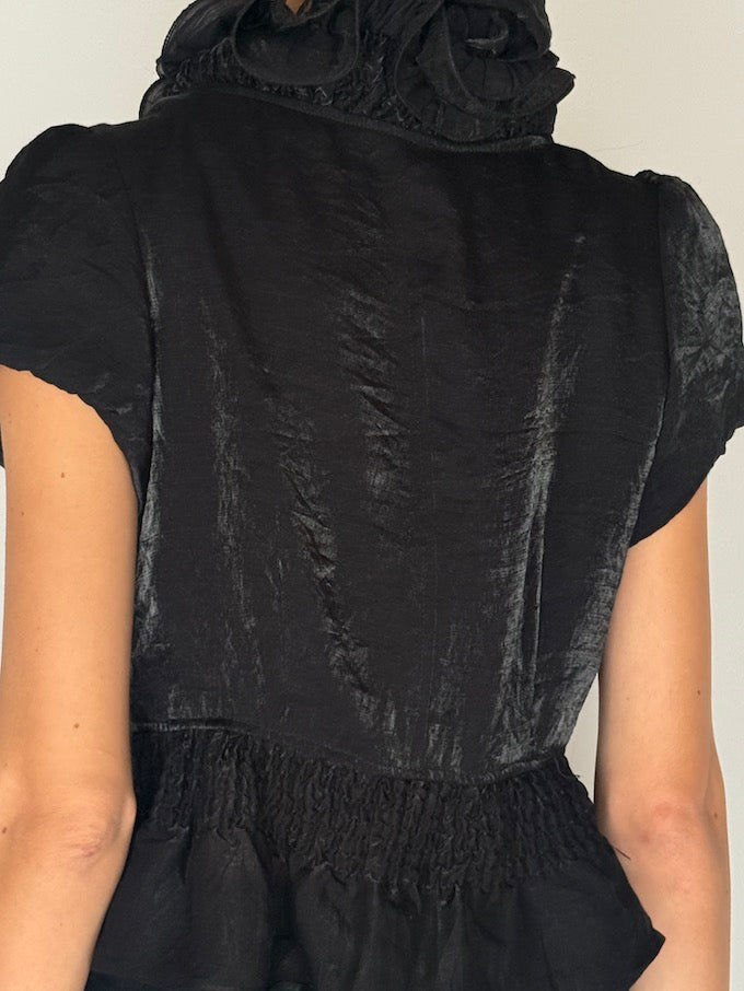 Vintage Ruffled Satin Blouse 6538