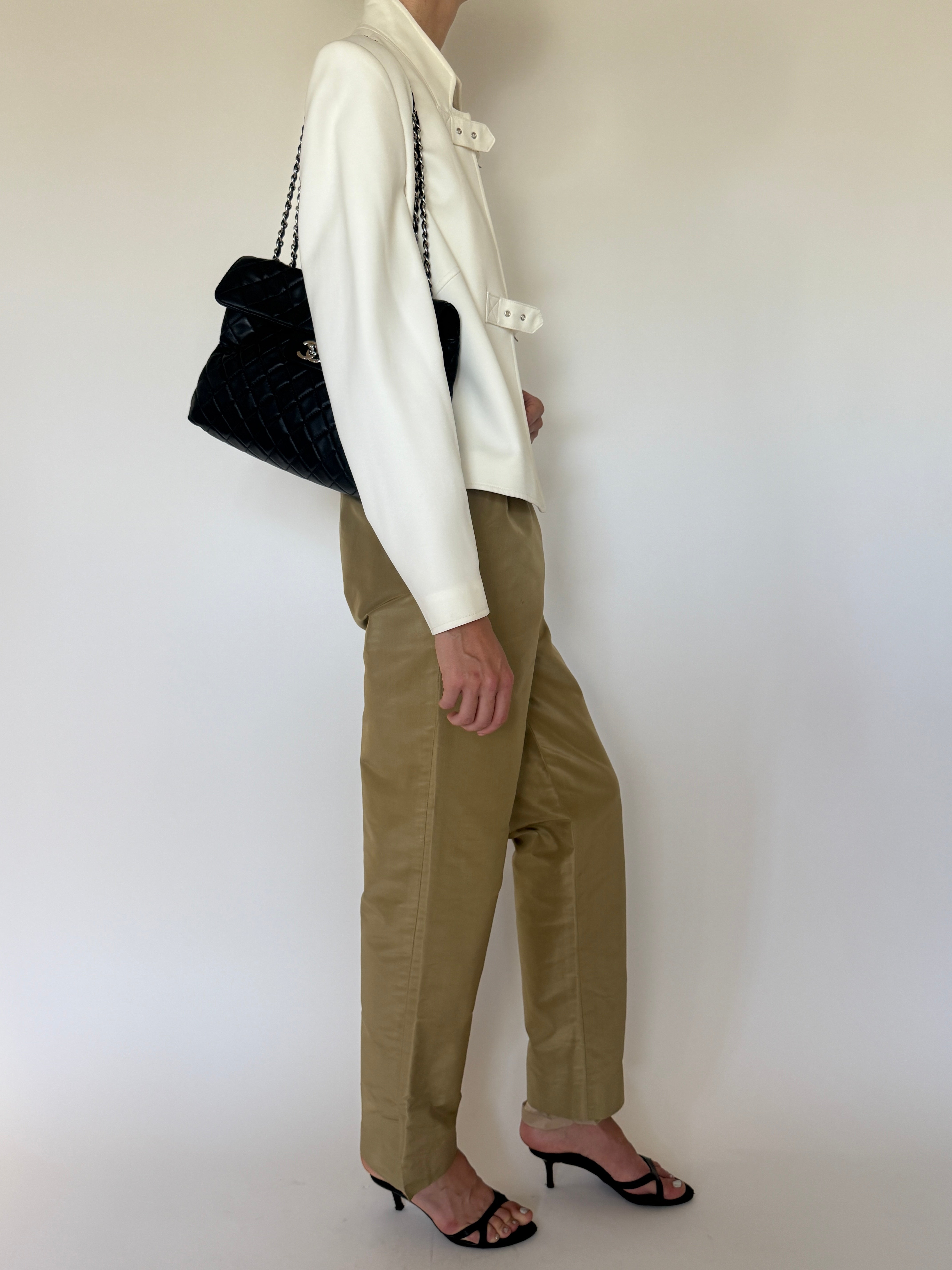 Vintage ivory buckle jacket side view
