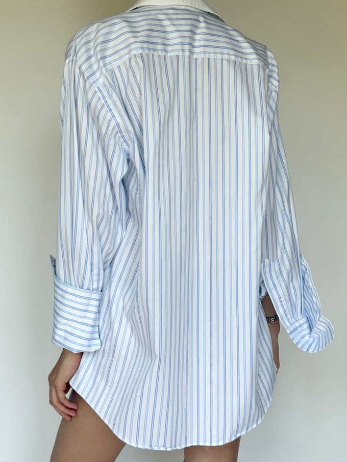 Vintage striped oversized shirt in white and blue 6299