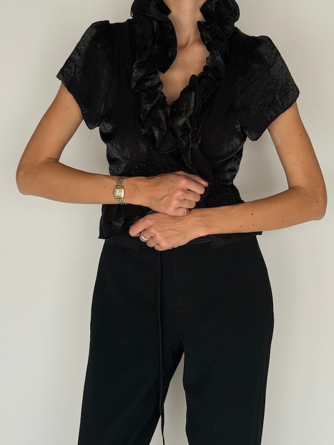 Vintage Ruffled Satin Blouse 6538