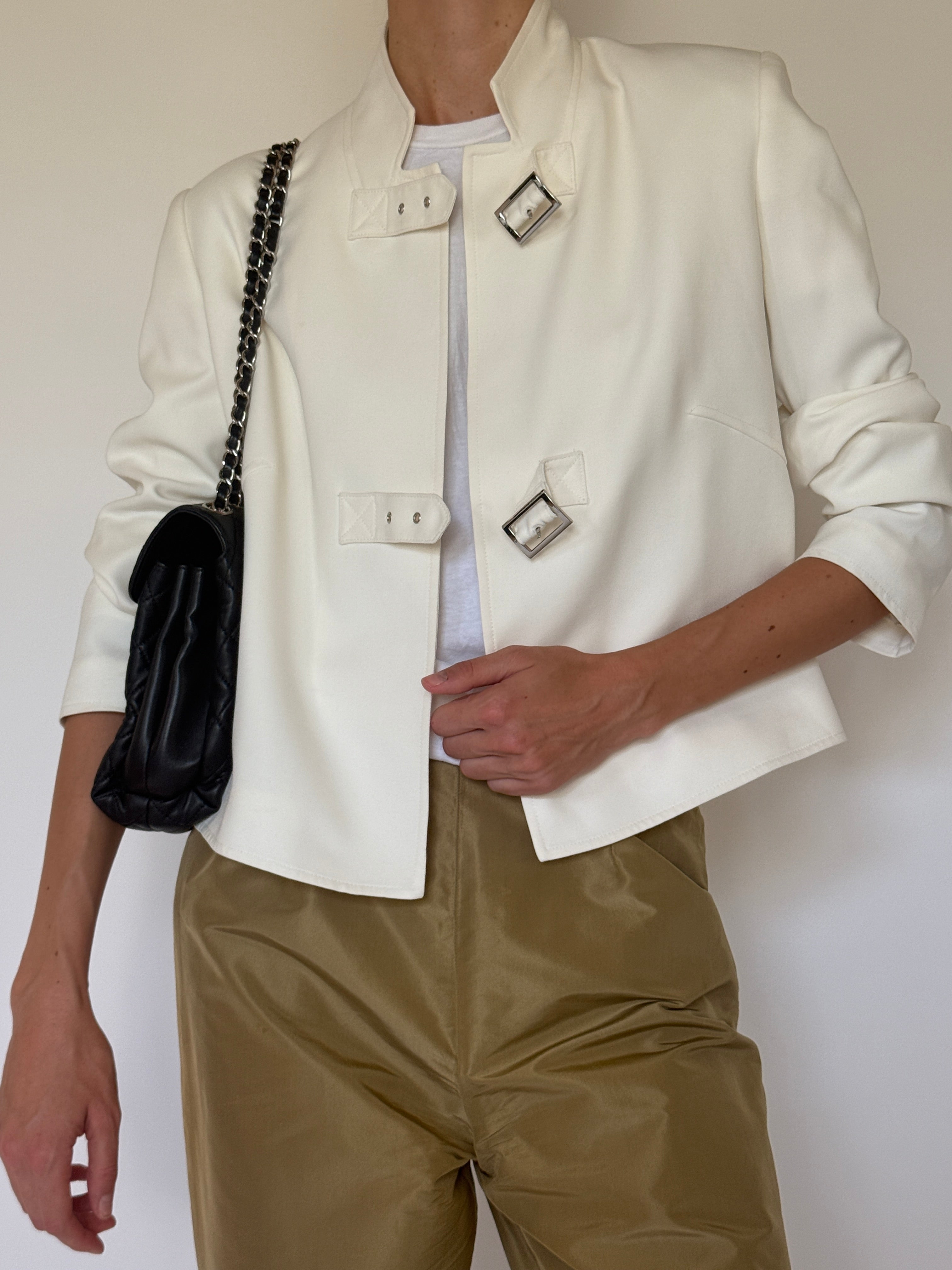 Vintage ivory buckle jacket front view
