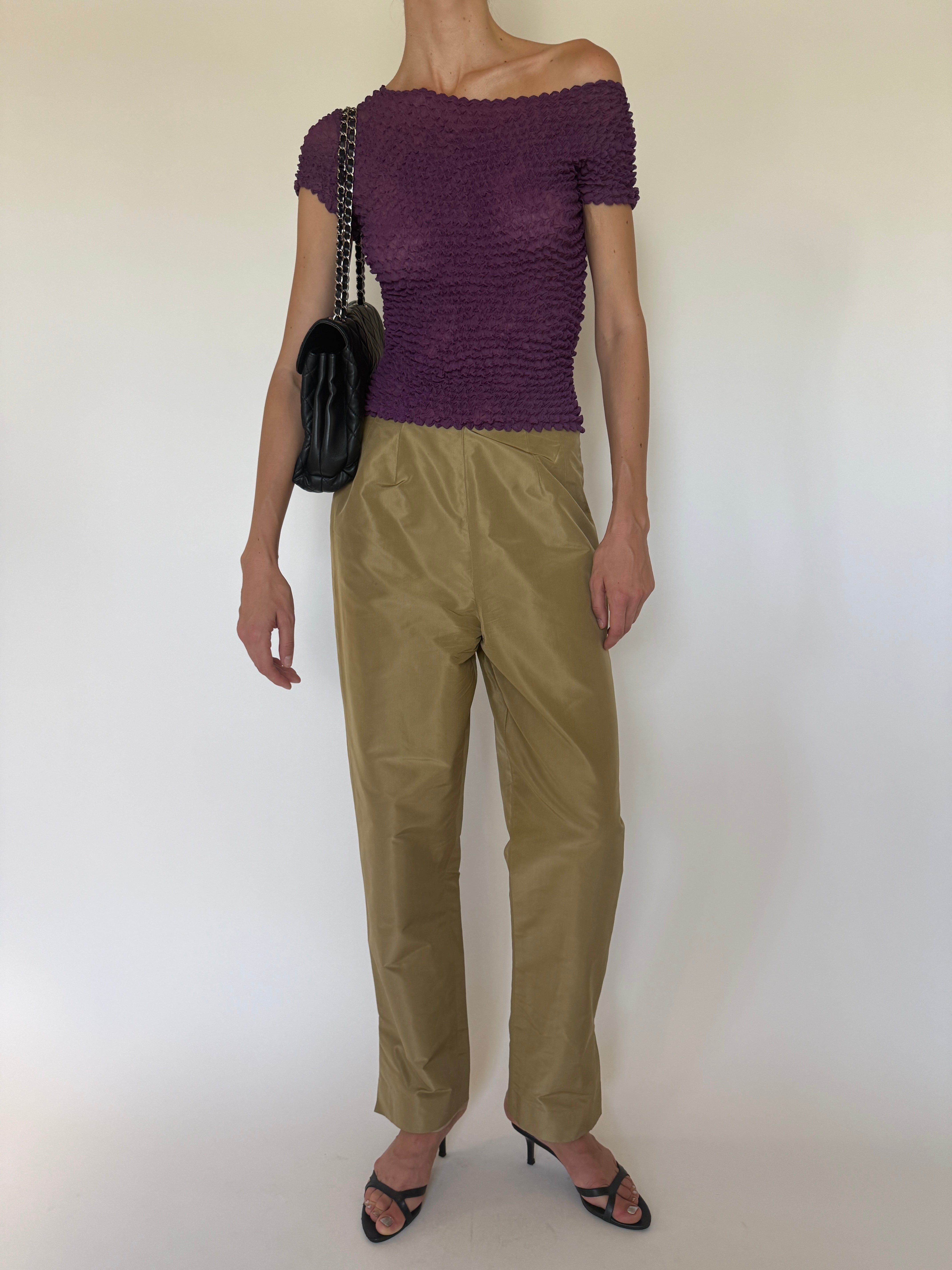 Vintage purple textured stretch top front view