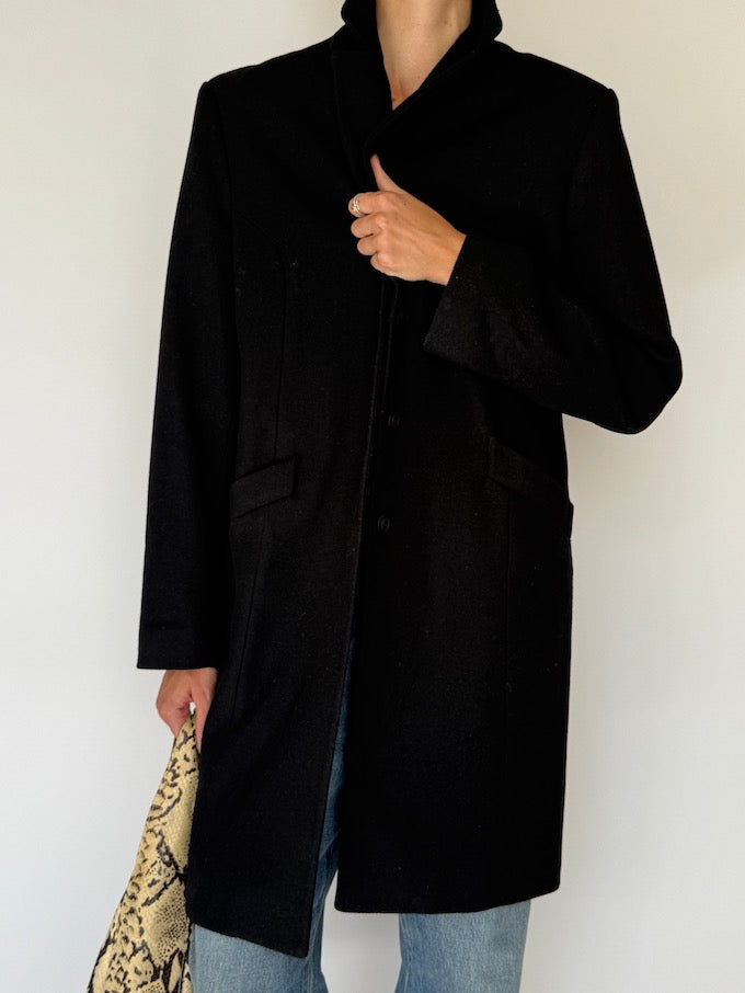 Vintage Wool-Blended Coat In Black 5712
