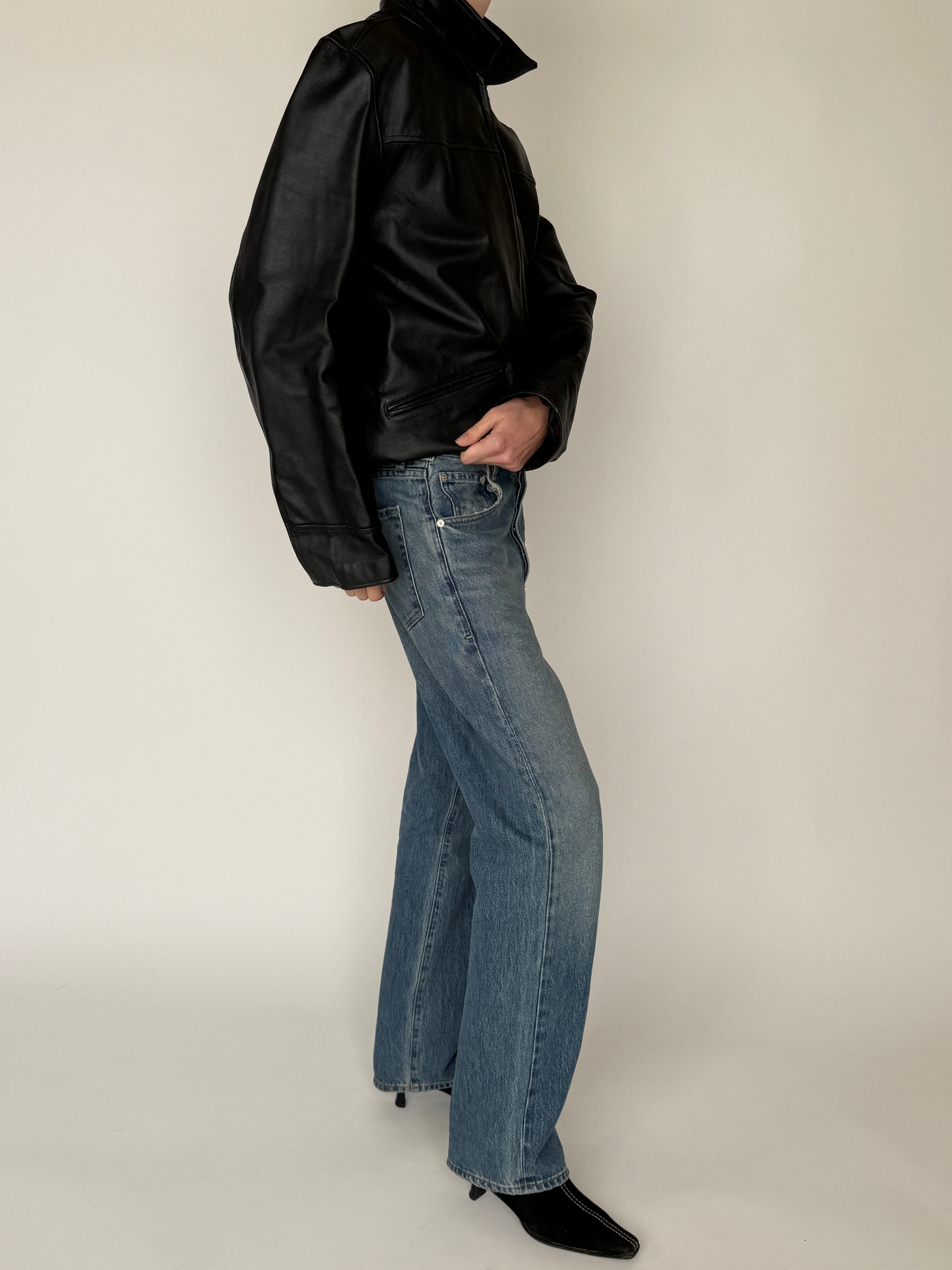 Vintage leather jacket black side view