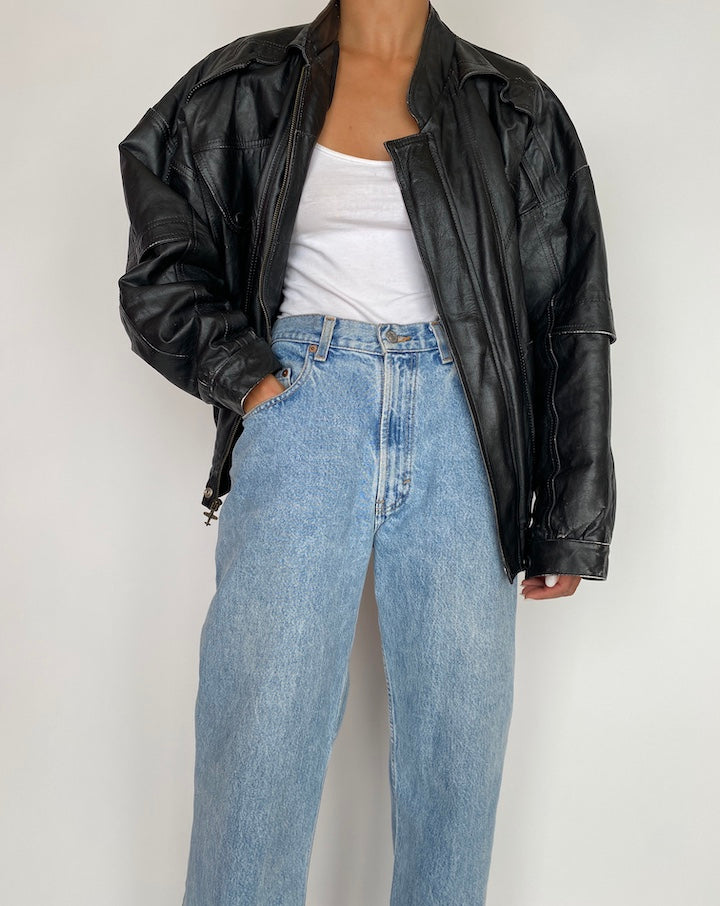 VINTAGE OVERSIZED BLACK LEATHER JACKET 2934