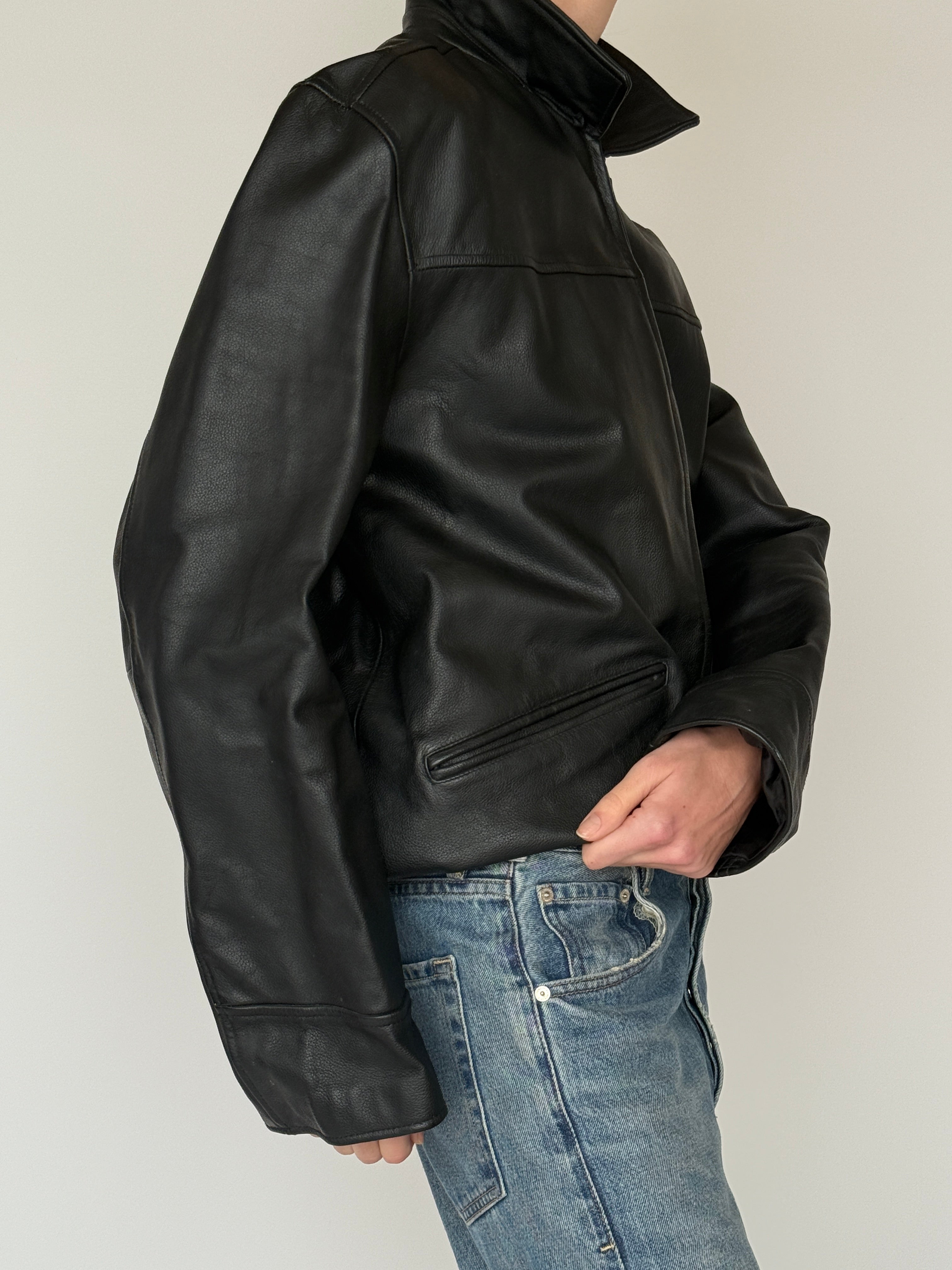 Vintage leather jacket black side view