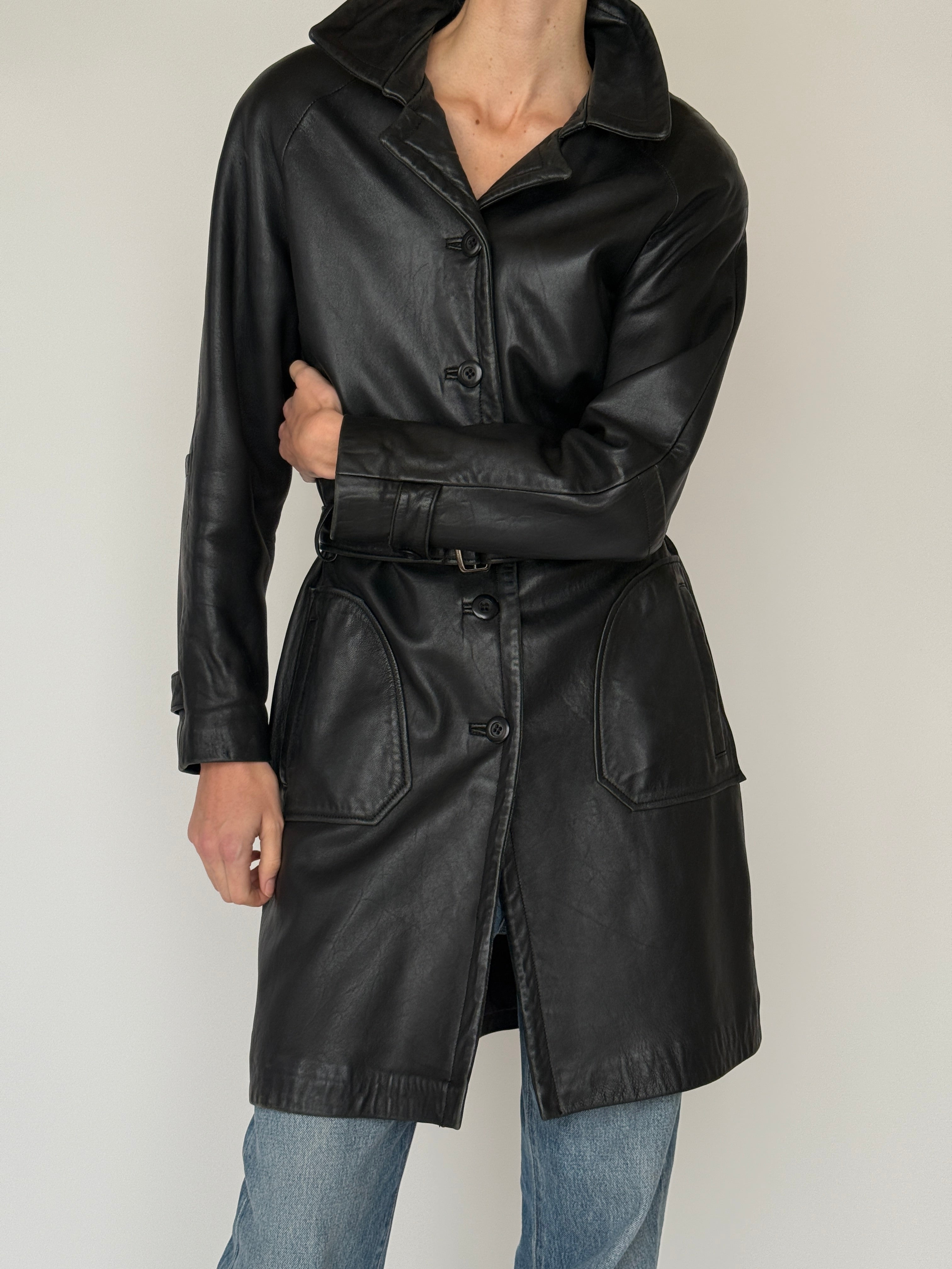 vintage leather trench side