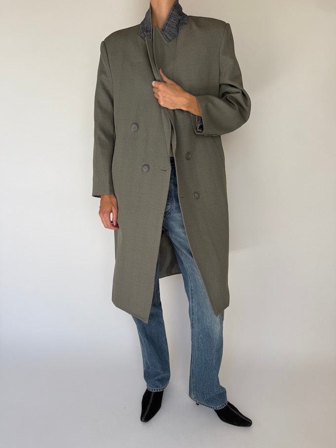 Vintage Grey Long Patterned Coat 5744
