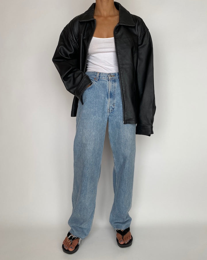 VINTAGE OVERSIZED BLACK LEATHER JACKET 2936