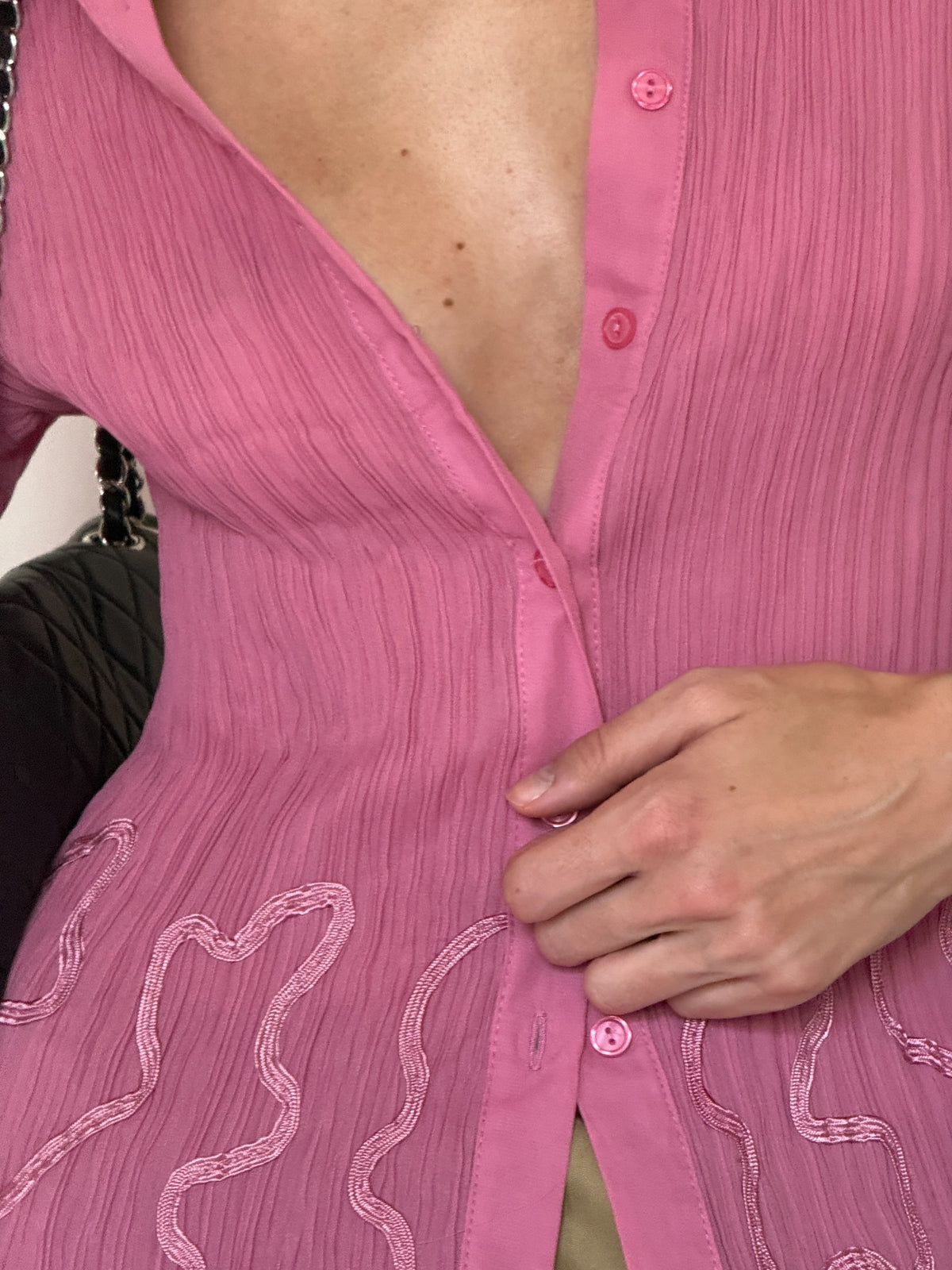 Vintage pink pleated embroidered shirt ruffle cuff detail