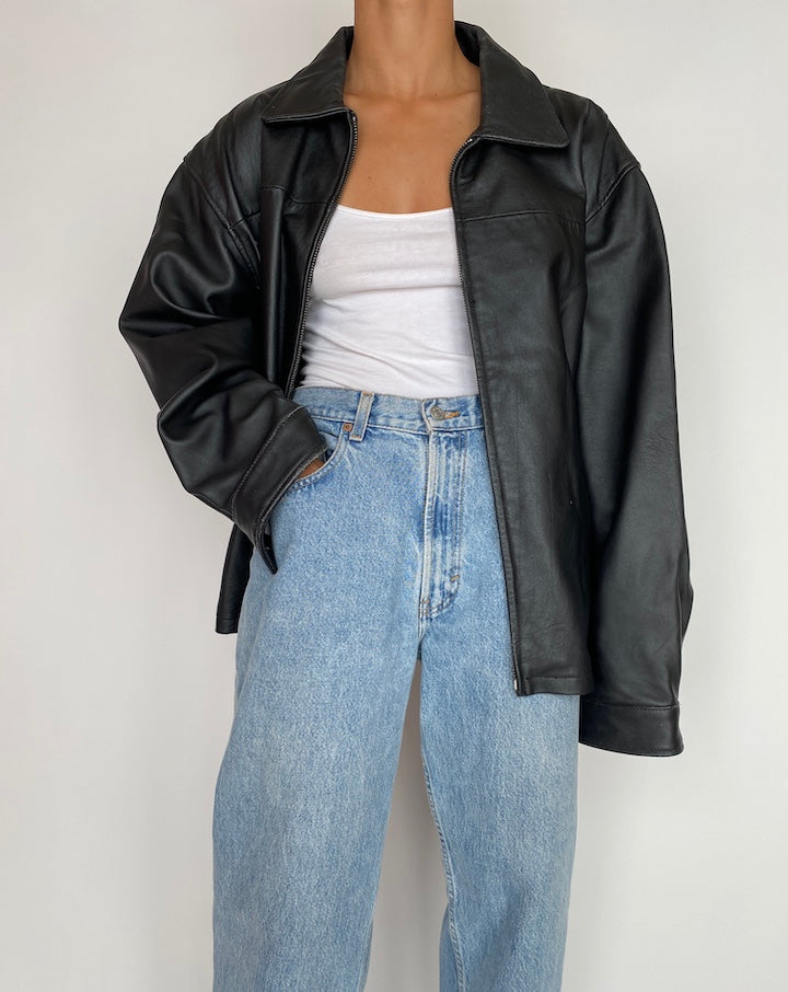 VINTAGE OVERSIZED BLACK LEATHER JACKET 2936