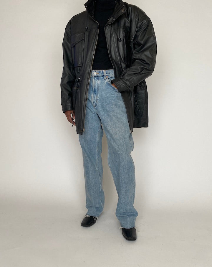 VINTAGE OVERSIZED BLACK LEATHER JACKET 4375