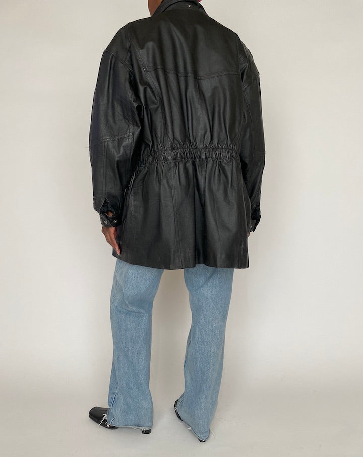VINTAGE OVERSIZED BLACK LEATHER JACKET 4375