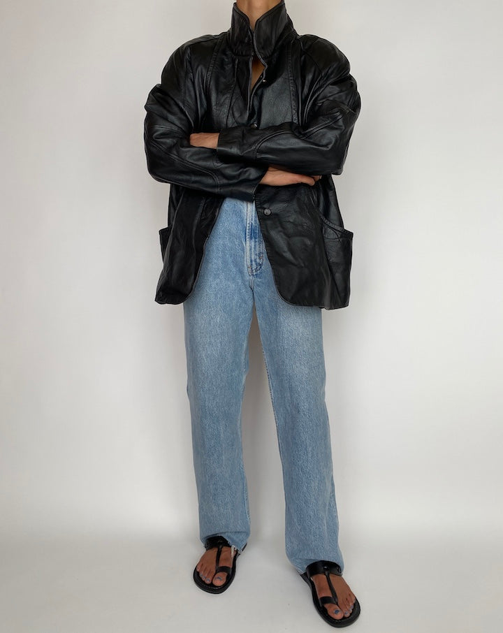 VINTAGE OVERSIZED BLACK LEATHER JACKET 2938