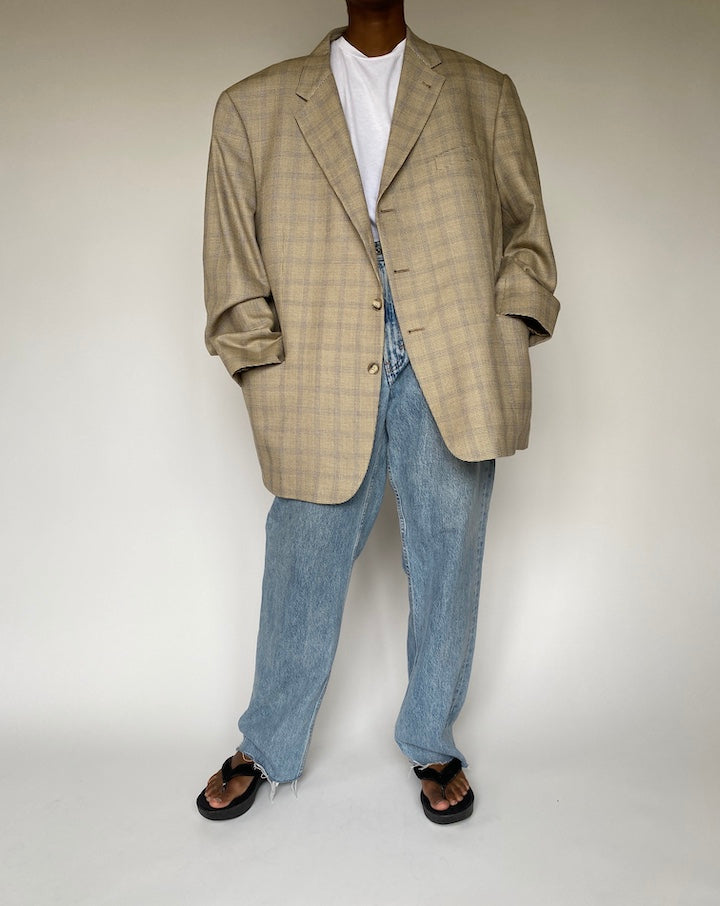 VINTAGE OVERSIZED BEIGE CHECKED BLAZER 3867