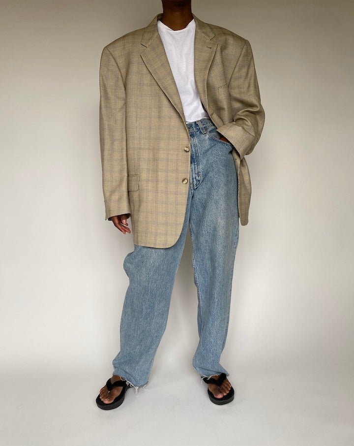 VINTAGE OVERSIZED BEIGE CHECKED BLAZER 3867