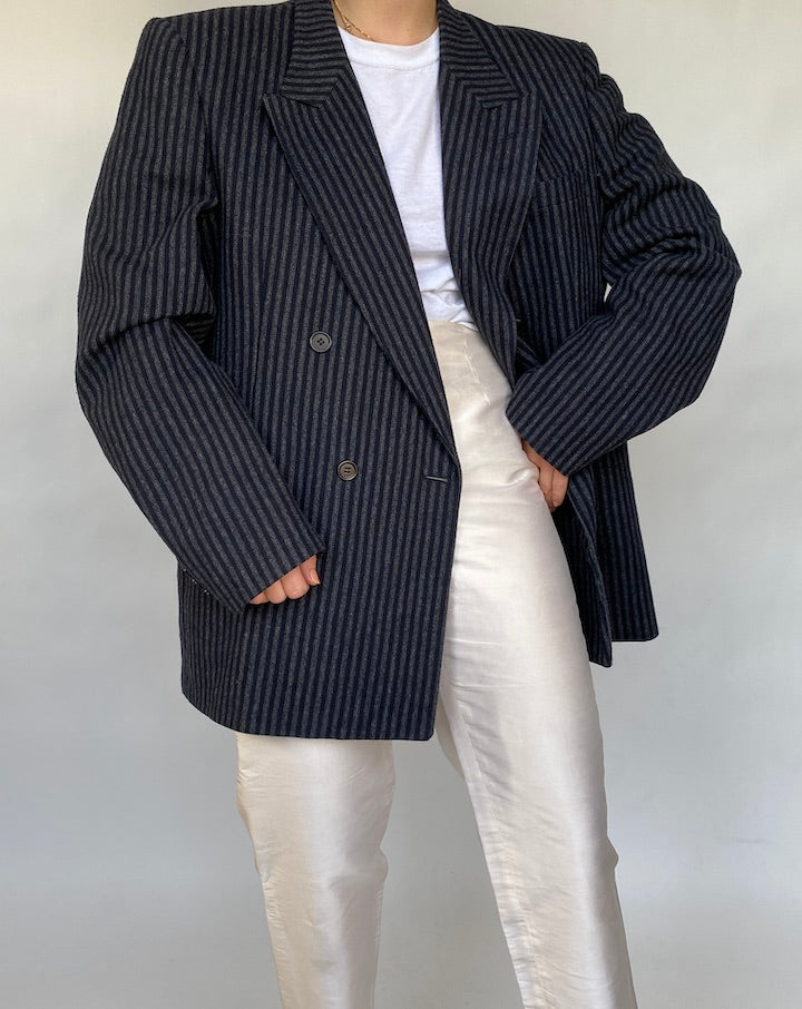 VINTAGE STRIPED DOUBLE BREASTED BLAZER 407
