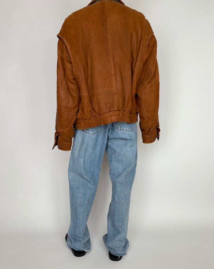 VINTAGE BROWN OVERSIZED BOXY LEATHER JACKET 2940