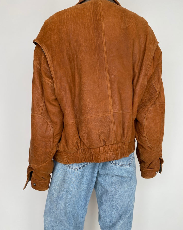 VINTAGE BROWN OVERSIZED BOXY LEATHER JACKET 2940