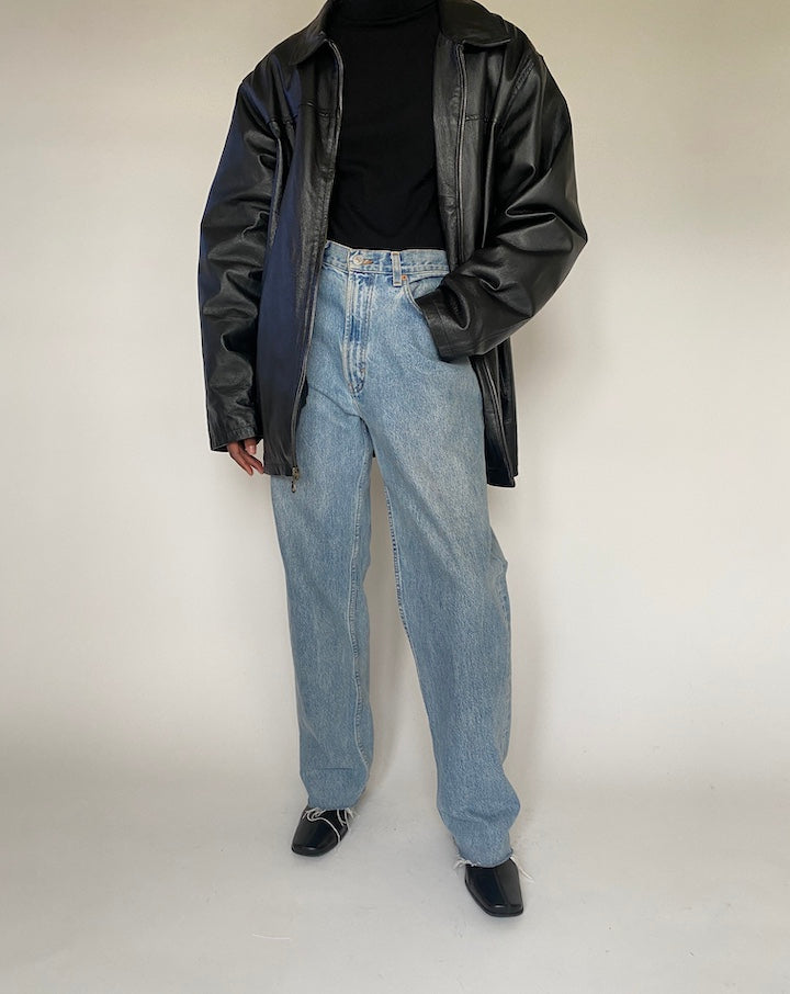 VINTAGE OVERSIZED BLACK LEATHER JACKET 4378