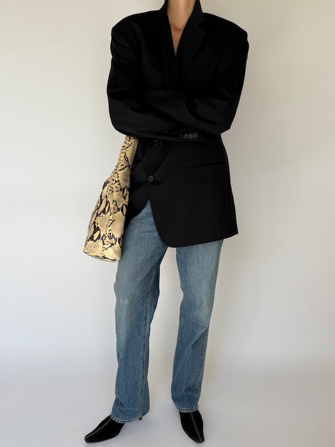 Vintage Oversized Wool Blazer In Black 5825