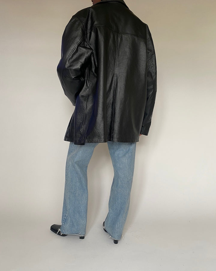 VINTAGE OVERSIZED BLACK LEATHER JACKET 4378