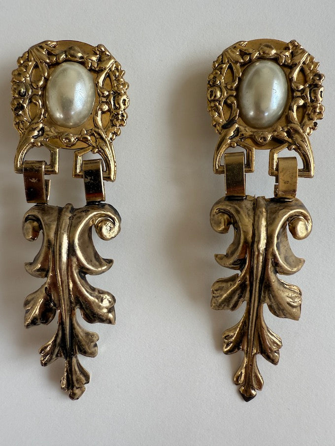 Vintage Statement Drop Earring With Pearl
