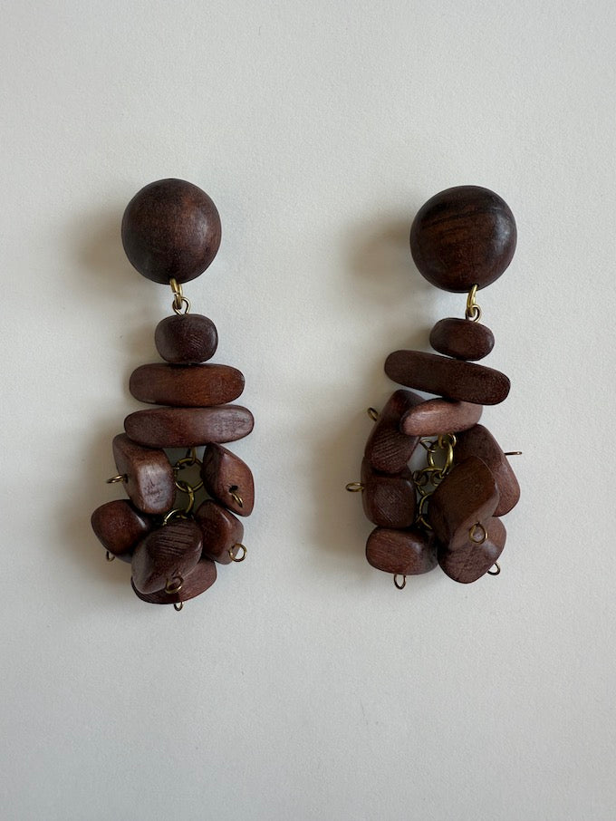 Vintage Handcrafted Earrings Featuring Rich, Dark Wood Beads