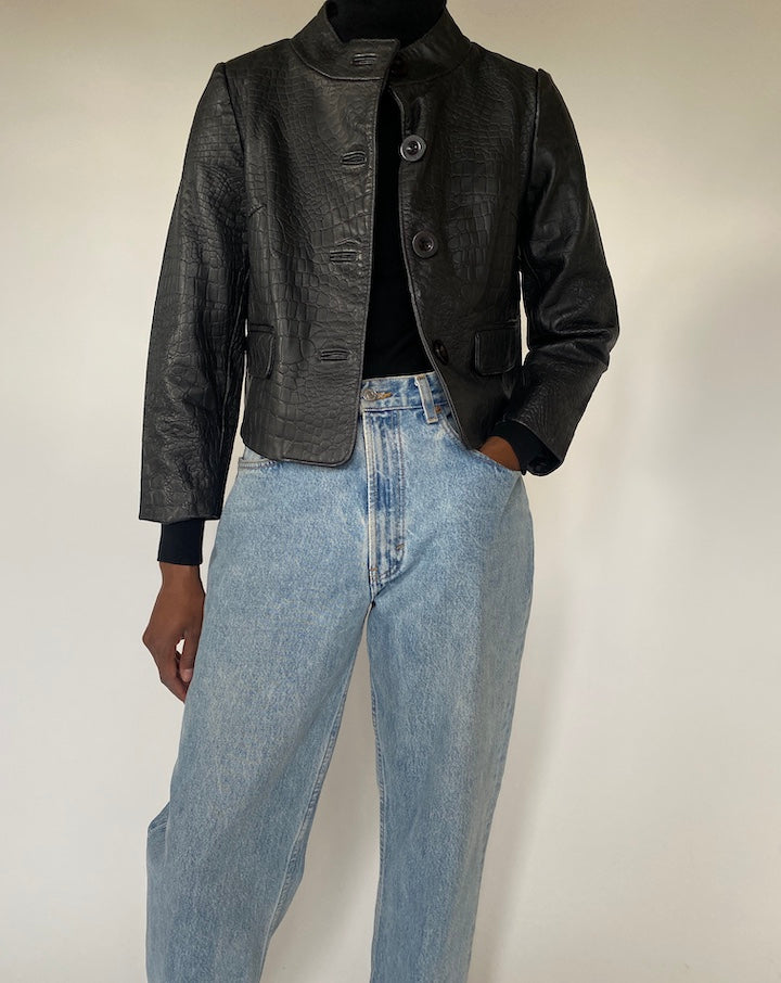 BLACK CROC LEATHER JACKET 4380
