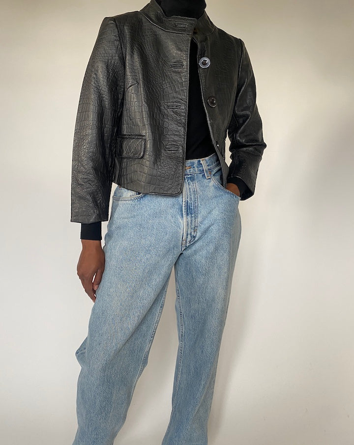 BLACK CROC LEATHER JACKET 4380