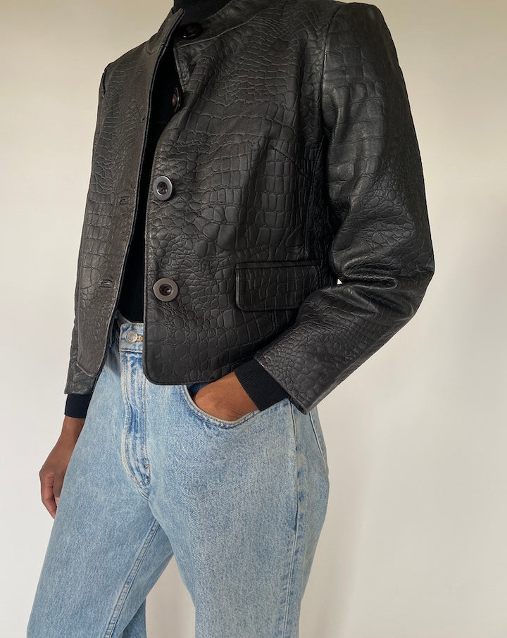 BLACK CROC LEATHER JACKET 4380