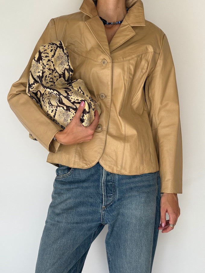 Vintage Beige Leather Jacket 5086