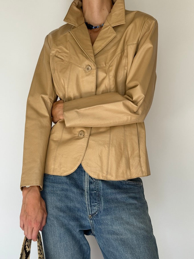 Vintage Beige Leather Jacket 5086