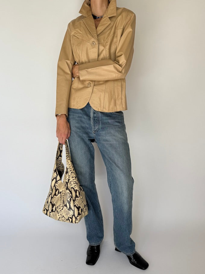 Vintage Beige Leather Jacket 5086
