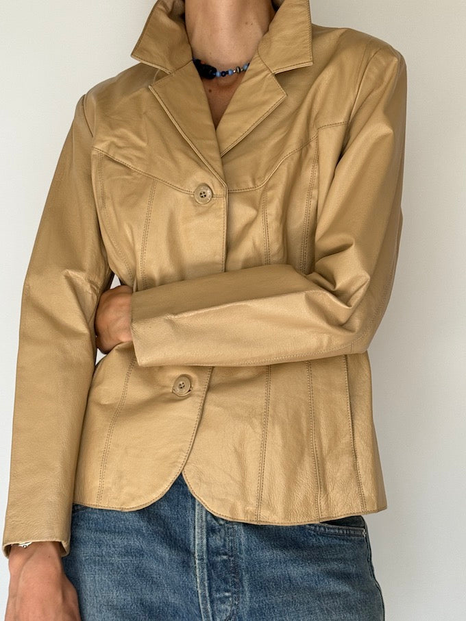 Vintage Beige Leather Jacket 5086