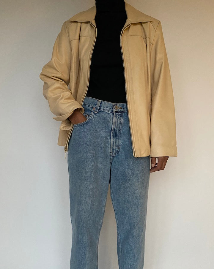 VINTAGE LIGHT BEIGE LEATHER JACKET 1584