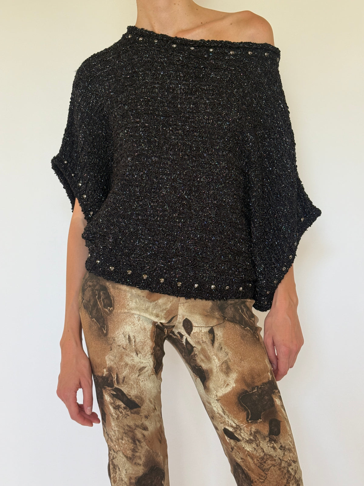 Vintage black metallic knit top front view