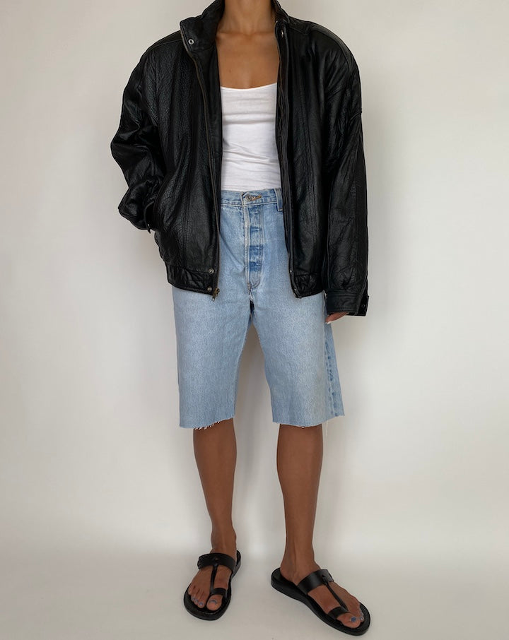 VINTAGE OVERSIZED BLACK LEATHER JACKET 2949