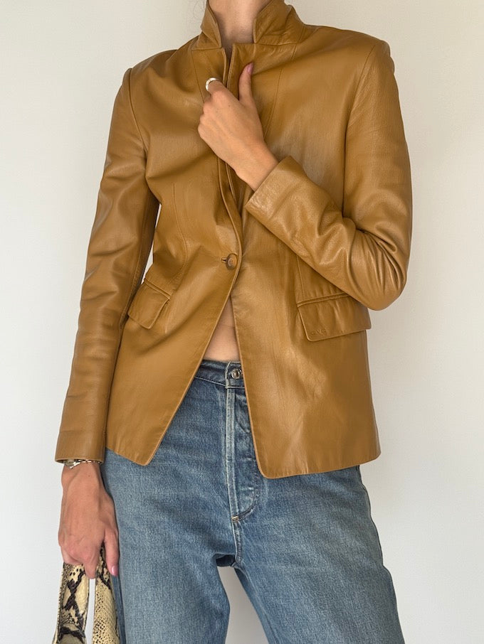 Vintage leather blazer jacket beige 6346