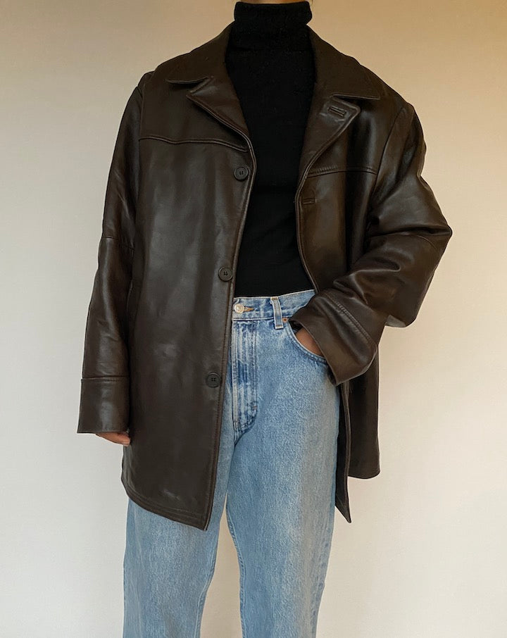 VINTAGE OVERSIZED BROWN LEATHER JACKET 1585