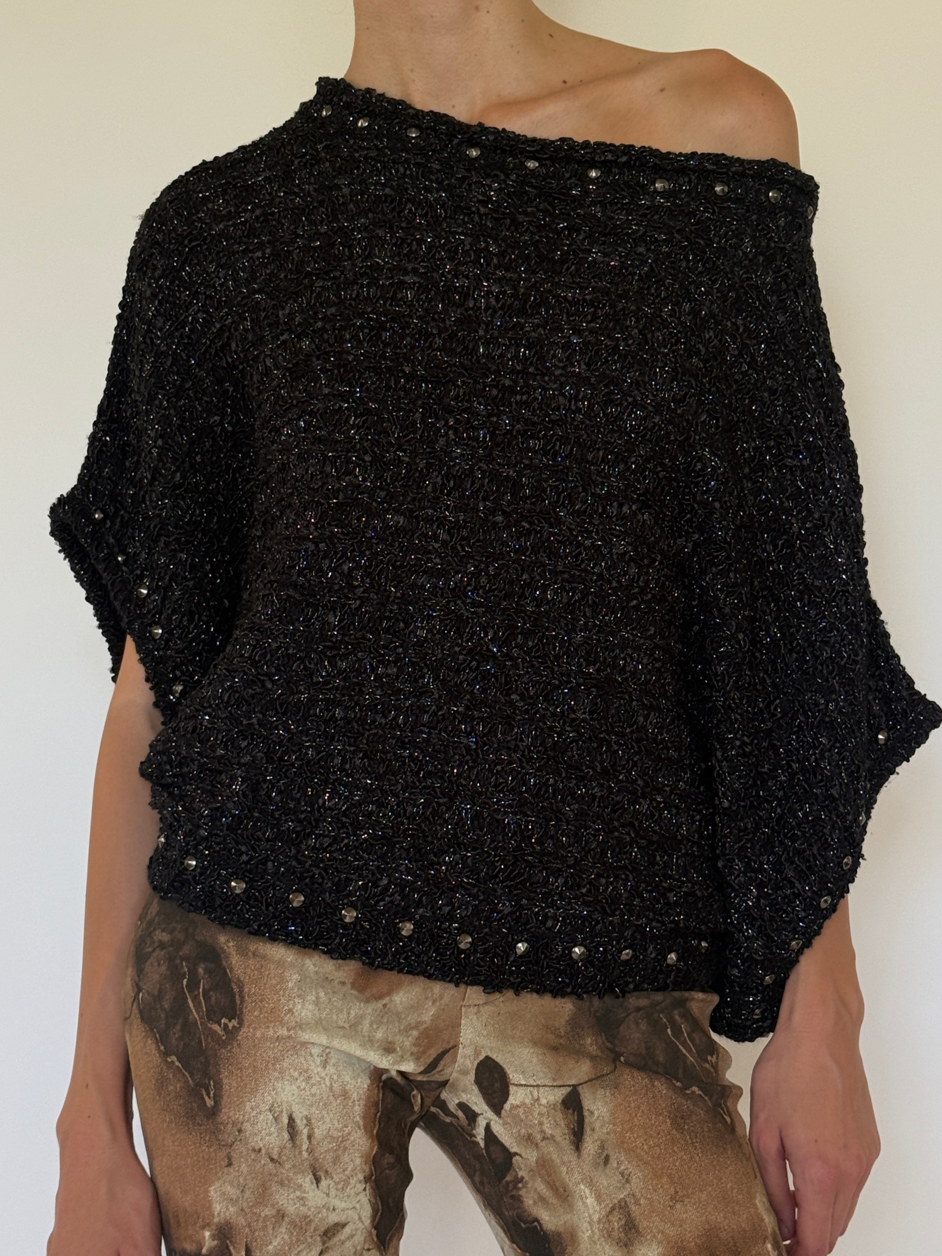 Vintage black metallic knit top front view
