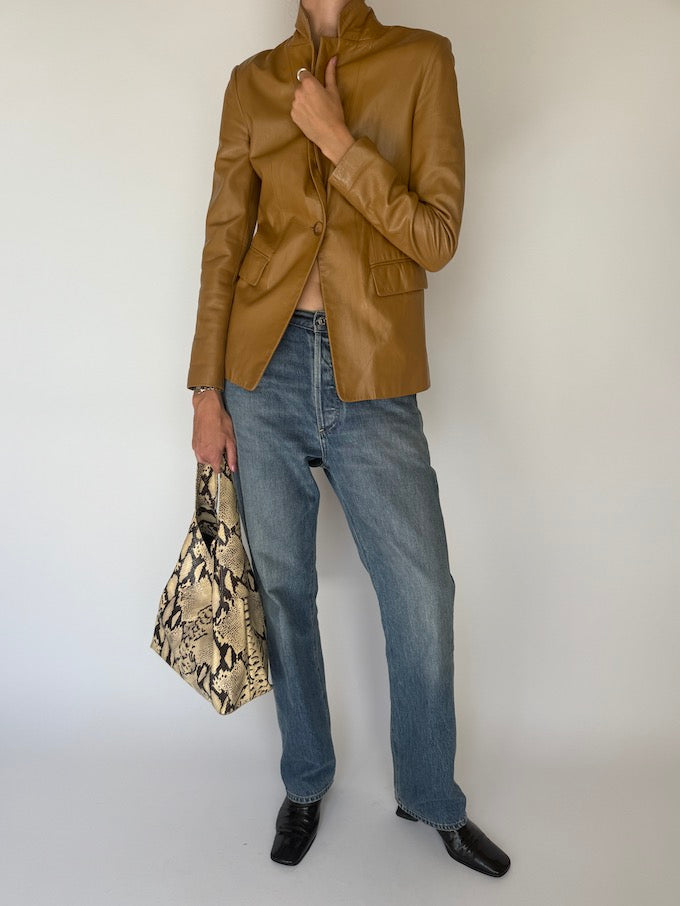 Vintage leather blazer jacket beige 6346