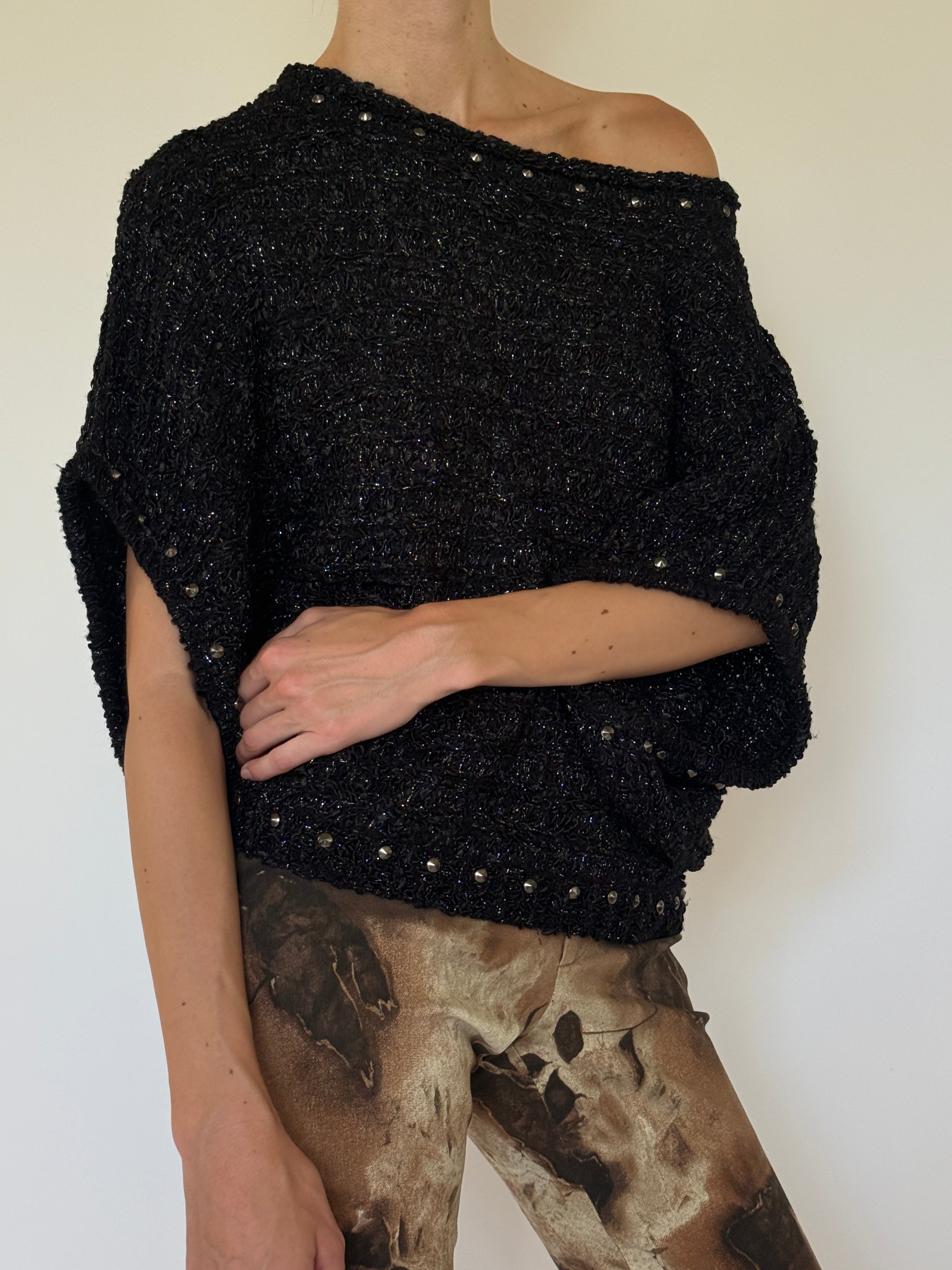 Vintage black metallic knit top side view