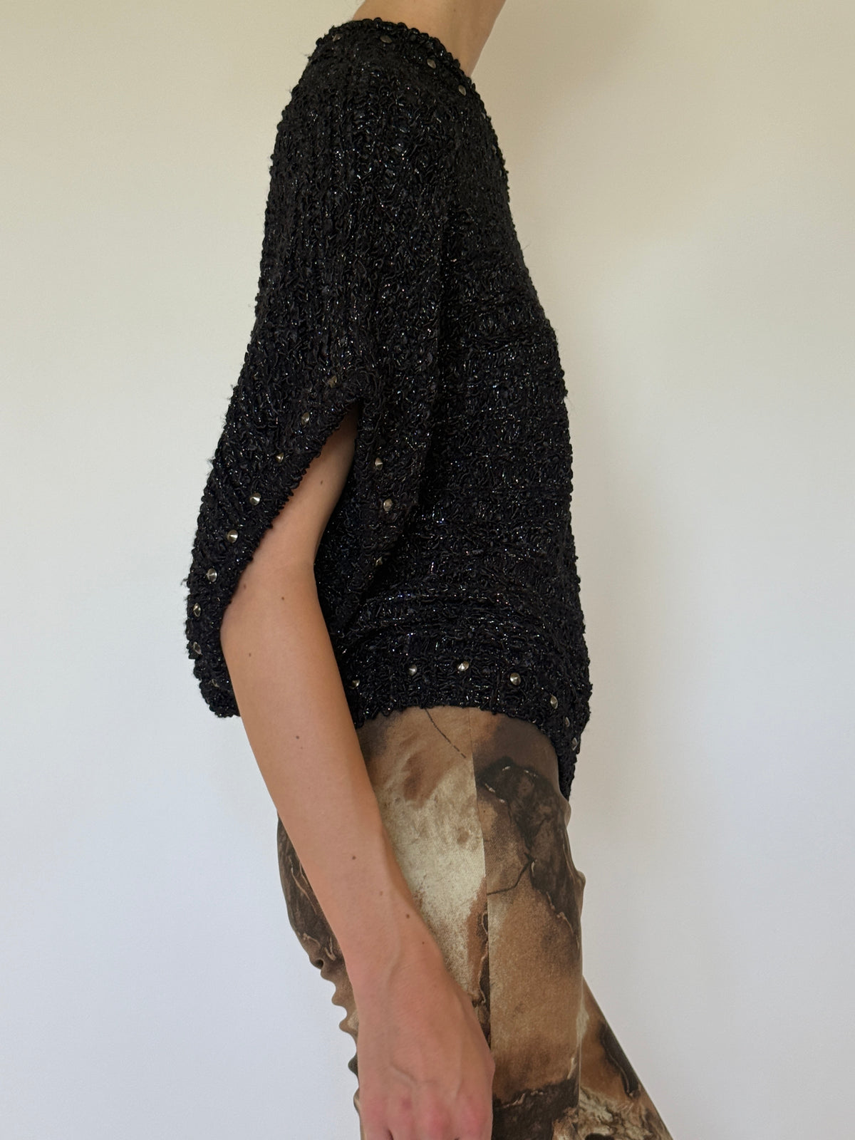 Vintage black metallic knit top side view